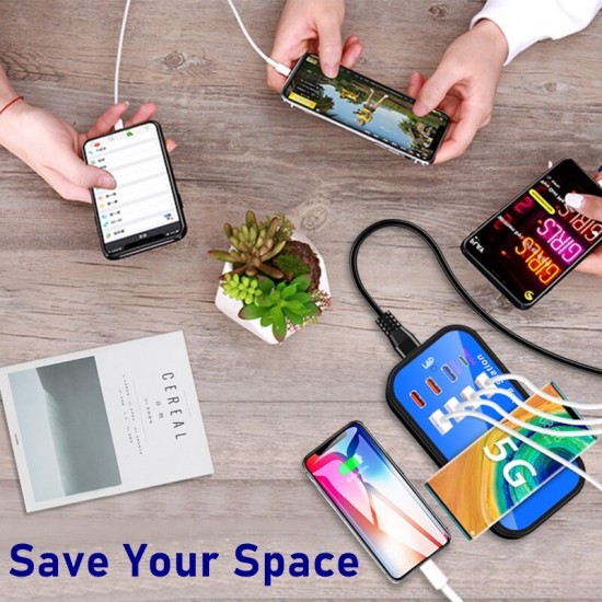 75W 8-Port USB Charger Desktop Charging Station With 18W USB Q3.0 / 18W USB-C PD / 10W Wireless Charger Fast 75W 8-Port USB Charger Desktop Charging Station With 18W USB Q3.0 / 18W USB-C PD / 10W Wireless Charger Fast