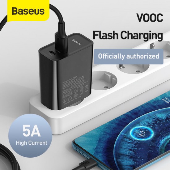 EU/US Plug OPPO Certified Warp PPS 30W 5A Dual Port USB Charger Kit Fast Charging 2-port Wall Charger With Type-C Port + USB Port + Type-C Cable For Smart Phones Laptops For iPhone 11 Pro Max SE 2020 Note 9s MacBook Pro 2020