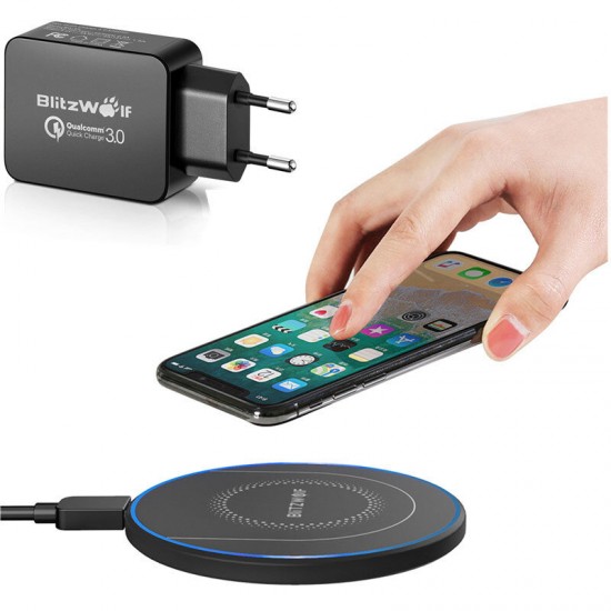BW-FWC7 15W Wireless Charger Fast Wireless Charging Pad + BW-S5 QC3.0 18W USB Charger EU Adapter for iPhone 11 Pro Max for Samsung Galaxy Note S20 ultra for Mi 10 Huawei P40