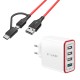 BW-MT3 3A 2 in 1 Type C Micro USB Data Cable & BW-PL5 30W QC3.0 Fast Charging 2.4A 4-Ports USB Charger