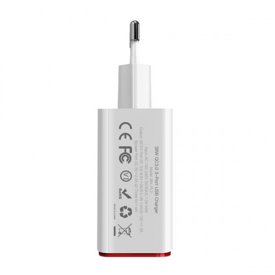 BW-PL2 30W 3-Port USB Charger QC3.0 Quick Charge Wall Charger EU Plug Adapter For iPhone 11 SE 2020 Xiaomi Huawei BW-PL2 30W 3-Port USB Charger QC3.0 Quick Charge Wall Charger EU Plug Adapter For iPhone 11 SE 2020 Xiaomi Huawei