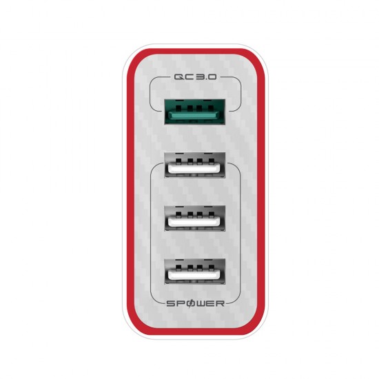 BW-PL5 35W 2.4A 4-Ports USB Charger QC3.0 Fast Charging EU Plug Adapter with Spower for iPhone X XR XS HUAWEI P40 Mate 30 Pro Xiaomi MI10 S10 5G+