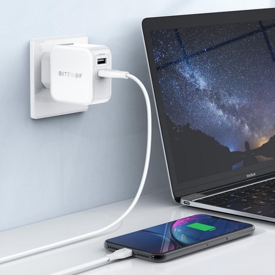 BW-S11 30W Type-C PD/QC3.0+2.4A Dual USB Charger EU + BW-TC15 3A USB Type-C Charging Data Cable