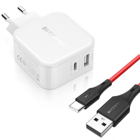 BW-S11 30W Type-C PD/QC3.0+2.4A Dual USB Charger EU + BW-TC15 3A USB Type-C Charging Data Cable