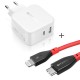 BW-S11 30W Type-C PD/QC3.0+2.4A Dual USB Charger EU Adapter + BW-CL1 PD 3.0 Type-C to Lightning Cable