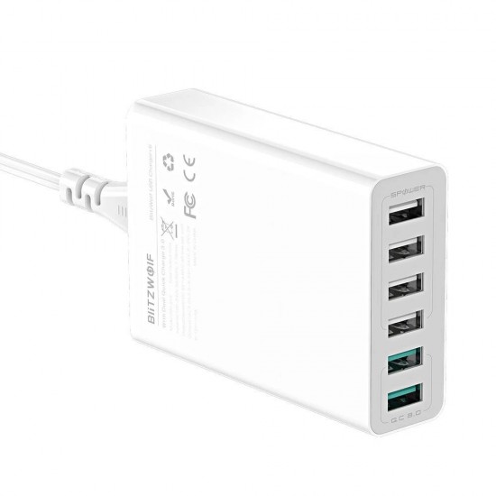 BW-S15 6-Ports Desktop USB Smart Charger AU Adapter with BW-TC21 3A LED Type-C Fast Charging Data Cable