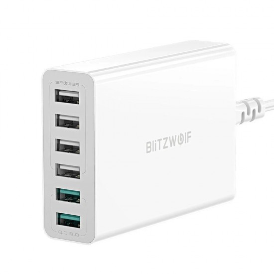 BW-S15 6-Ports Desktop USB Smart Charger AU Adapter with BW-TC21 3A LED Type-C Fast Charging Data Cable