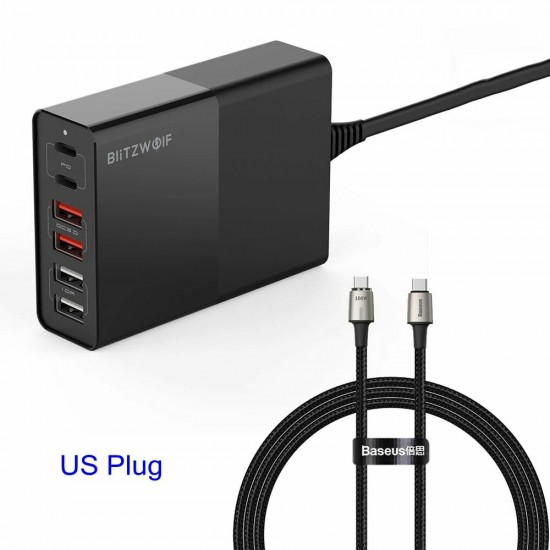 BW-S16 75W 6-Port USB PD Charger Desktop Charging Station Dual PD3.0 QC3.0 With 100W 5A Zinc Magnetic USB-C to USB-C Data Cable Fast Charging US Plug Adapter For iPhone 11 SE 2020 BW-S16 75W 6-Port USB PD Charger Desktop Charging Station Dual PD3.0 QC3.0 With 100W 5A Zinc Magnetic USB-C to USB-C Data Cable Fast Charging US Plug Adapter For iPhone 11 SE 2020
