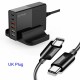 BW-S16 75W 6-Port USB PD Charger Desktop Charging Station Fast Charging UK Plug Adapter With 1.5m/4.92ft PD USB-C Cable For iPhone Samsung