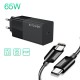 BW-S17 65W USB-C Charger PD3.0 Power Delivery Wall Charger With EU Plug Adapter With 100W USB-C to USB-C PD3.0 Cable For Smart Phone Tablet Laptop For iPhone 11 SE 2020 For iPad Pro 2020 MacBook Air 2020 Huawei P40 Xiaomi