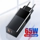 GaN 65W USB-C Charger Quick Charge PD3.0 QC3.0 Type-C Fast Charging Wall Charger for Macbook iPhone Tablet Xiaomi QC3.0
