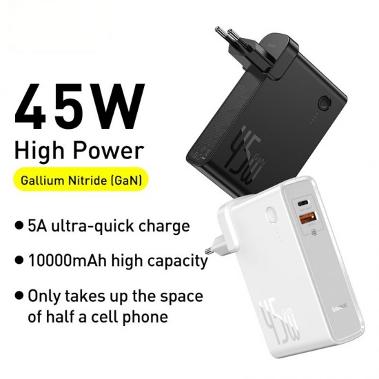 2 In 1 45W USB-C Wall Charger + 10000mAh Power Bank PD3.0 QC3.0 Power Delivery Quick Charge Power Supply For iPhone 11 SE 2020 For iPad Pro 2020 Xiaomi Note 10 Huawei P40