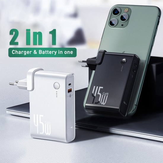 2 In 1 45W USB-C Wall Charger + 10000mAh Power Bank PD3.0 QC3.0 Power Delivery Quick Charge Power Supply For iPhone 11 SE 2020 For iPad Pro 2020 Xiaomi Note 10 Huawei P40