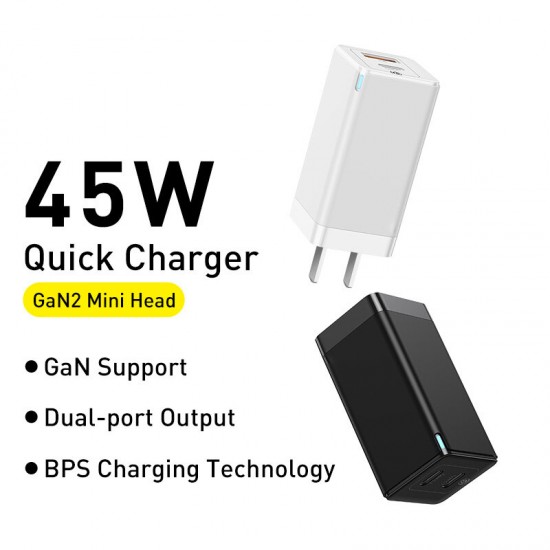 45W USB-C Wall Charger 2-Port PD3.0 QC3.0 AFC SCP Quick Charge Adapter With Foldable US Plug + 60W USB-C Fast Charging