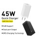 45W USB-C Wall Charger 2-Port PD3.0 QC3.0 AFC SCP Quick Charge Adapter With Foldable US Plug + 60W USB-C Fast Charging