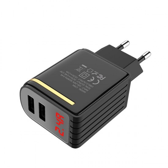 C39A 2.4A Dual Ports Digital Current Voltage Display Fast USB Charger EU Plug For Phone Tablet
