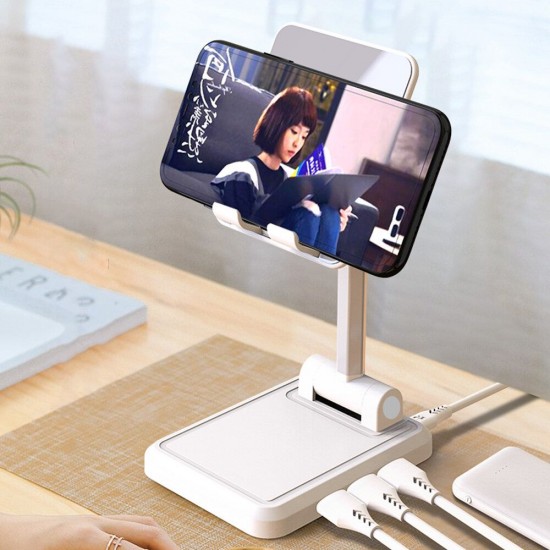 Desktop 3-Port USB Charger Foldable Height Adjustable Phone Holder Tablet Stand For 4.0-12.9 Inch Smart Phone Tablet for iPhone 11 SE 2020 for iPad Pro 12.9 Inch 2020 Online Course Live Stream