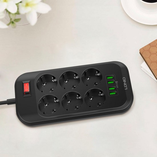 17W 3.4A 4-port USB Fast Charging Home Outlet 6 EU Plug Power Strip Switch