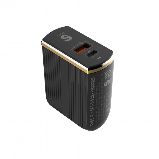 A2502C EU Plug QC3.0 USB+Type-C PD Travel USB Charger for Samsung Xiaomi Huawei