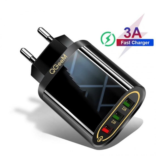 QG-CH03 3 USB Travel Wall Charger Adapter QC3.0 Fast Charging For iPhone XS 11Pro Huawei P30 P40 Pro MI10 Note 9S S20+ Note 20