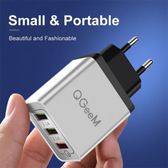 QG-CH04 27W 3 USB Travel Wall Charger Adapter QC3.0 Fast Charging For iPhone XS 11Pro Huawei P30 P40 Pro Xiaomi MI10 Redmi Note 9S S20+ Note 20