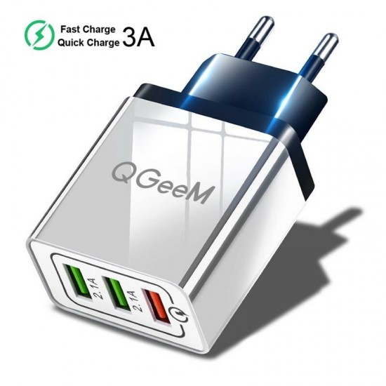 QG-CH04 27W 3 USB Travel Wall Charger Adapter QC3.0 Fast Charging For iPhone XS 11Pro Huawei P30 P40 Pro Xiaomi MI10 Redmi Note 9S S20+ Note 20