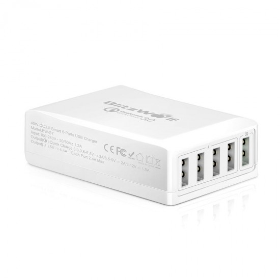BW-S7 QC3.0 40W 5 USB Desktop Charger Adapter With Power3S Tech