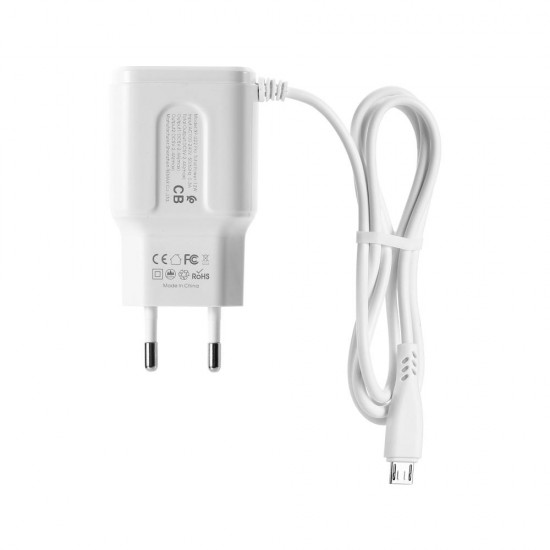 RP-U22 2.4A LED Dual USB Ports Extra Cable EU Plug Wall USB Travel Charger for iPhone 11 Pro Max for Samsung S10+ K30 5G HUAWEI