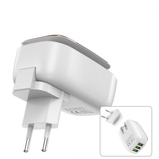 3.4A 3 Ports Auto-ID USB Travel Wall Charger Adapter With Touch LED Lamp US UK AU EU Plug