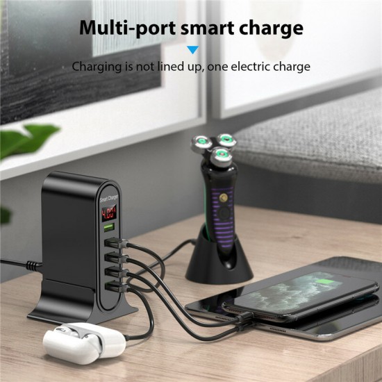 5V 4A 5-Port USB Charger QC3.0 Quick Charge LED Digital Display Smart Charger Desktop Charging Station