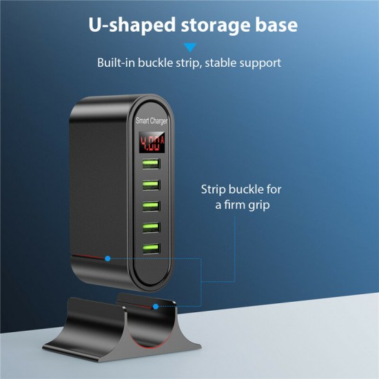 5V 4A 5-Port USB Charger QC3.0 Quick Charge LED Digital Display Smart Charger Desktop Charging Station