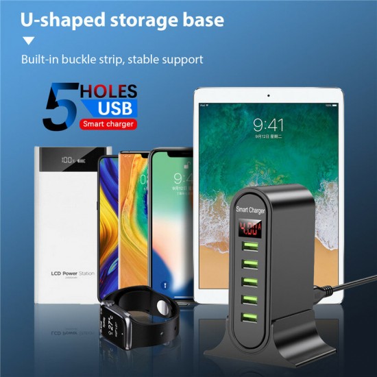 5V 4A 5-Port USB Charger QC3.0 Quick Charge LED Digital Display Smart Charger Desktop Charging Station