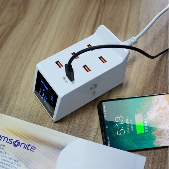 6 Ports 40W Multi USB Charger LED Display Quick Charge 3.0 Power Strip Fast Charging Station Desk USB Charger For iPhone XS 11Pro MI10 POCO X2 Note 9S S20+