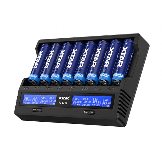 VC8 8-Channel 21700 LED Smart Charger with LCD Screen For Li-ion NiMH Batteries