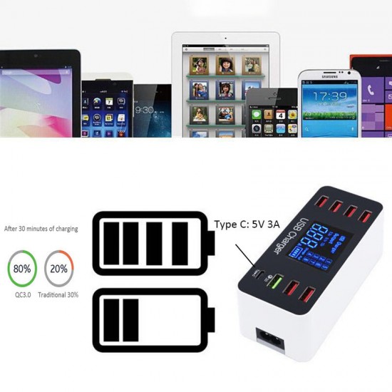 LCD Display USB Charger Quick Charger 3.0 USB 40W USB Type C Fast Charging Station For iPhone XS 11Pro Huawei P30 P40 Pro Xiaomi Mi10 Redmi Note 9S