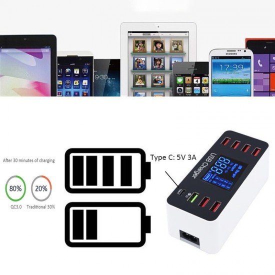 LCD Display USB Charger Quick Charger 3.0 USB 40W USB Type C Fast Charging Station For iPhone XS 11Pro Huawei P30 P40 Pro Xiaomi Mi10 Redmi Note 9S LCD Display USB Charger Quick Charger 3.0 USB 40W USB Type C Fast Charging Station For iPhone XS 11Pro Huawei P30 P40 Pro Xiaomi Mi10 Redmi Note 9S