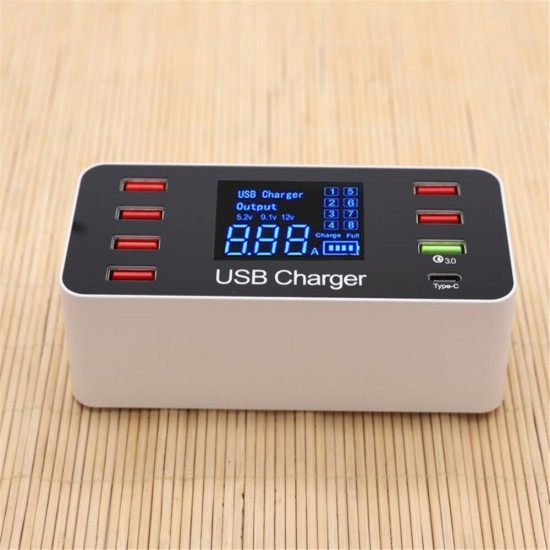 LCD Display USB Charger Quick Charger 3.0 USB 40W USB Type C Fast Charging Station For iPhone XS 11Pro Huawei P30 P40 Pro Xiaomi Mi10 Redmi Note 9S