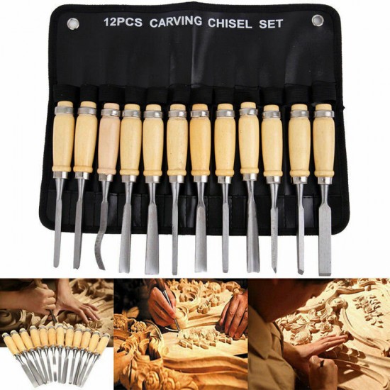 12Pcs Wood Carving Hand Chisel Tool Set Professional Woodworking Gouges Steel 12Pcs Wood Carving Hand Chisel Tool Set Professional Woodworking Gouges Steel