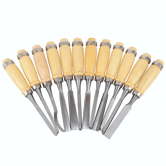 12Pcs Wood Carving Hand Chisel Tool Set Professional Woodworking Gouges Steel