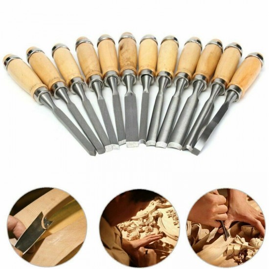 12Pcs Wood Carving Hand Chisel Tool Set Professional Woodworking Gouges Steel