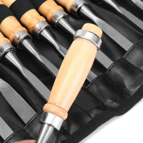 12pcs Wood Carving Hand Chisel Tool Set Professional Wood Working Gouges Steel