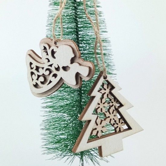 2Pcs Natural Wood Christmas Tree Pendants Hanging Ornaments Crafts Gifts Xmas New Year Party Decor Home Decoration