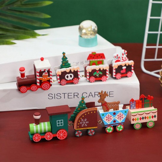 Wooden Christmas Train Ornament Christmas Decoration For Home Santa Claus Gift