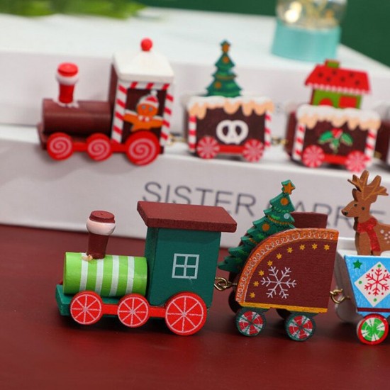 Wooden Christmas Train Ornament Christmas Decoration For Home Santa Claus Gift