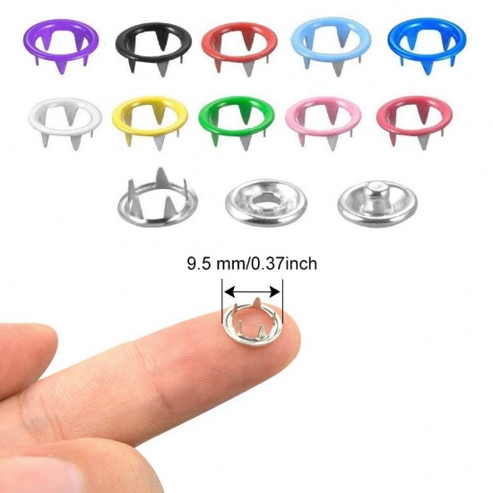 100Sets Handmade Sewing Sliver Metal Prong Snap Buttons Press Studs Fasteners Baby Romper Buckle Button For Clothes Sew 9.5mm