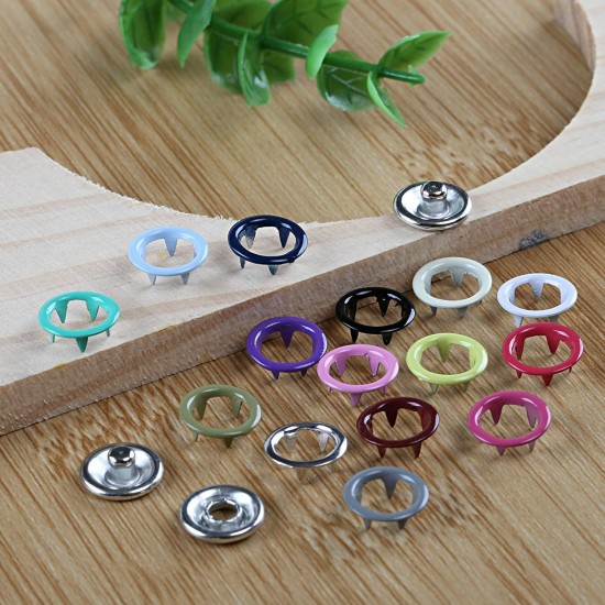 150 Sets 15 Colors of Hollow Five Claws of Box Set Total Buttons Metal Sewing Press Studs Snap Fastener DIY Clothes Craft 9.5mm