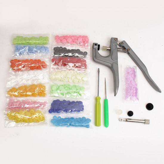 Clothes Button Fastener Snap Plier with 150Set Colorful T5 Snap Plastic Buttons