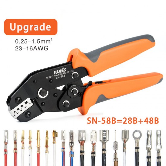 SN-58b 6.3/ 4.8/2.8 Plug Spring Crimping Tool Ratchet Terminal 0.25-1.5mm Crimping Tool Cold-pressing Bare Terminal Clamp SN-58b 6.3/ 4.8/2.8 Plug Spring Crimping Tool Ratchet Terminal 0.25-1.5mm Crimping Tool Cold-pressing Bare Terminal Clamp