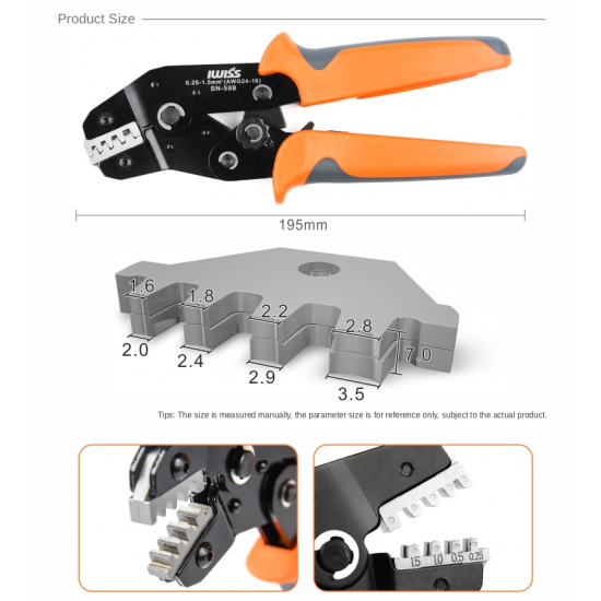 SN-58b 6.3/ 4.8/2.8 Plug Spring Crimping Tool Ratchet Terminal 0.25-1.5mm Crimping Tool Cold-pressing Bare Terminal Clamp