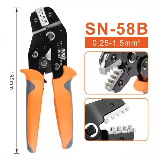 SN-58b 6.3/ 4.8/2.8 Plug Spring Crimping Tool Ratchet Terminal 0.25-1.5mm Crimping Tool Cold-pressing Bare Terminal Clamp